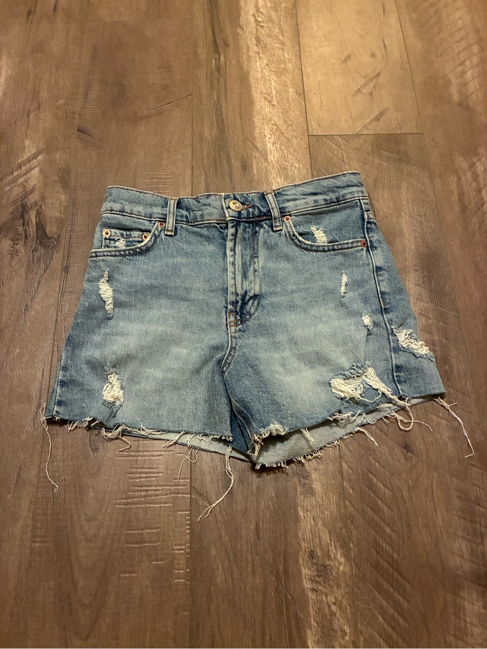 BDG Washed Light Blue Distressed Denim Shorts
